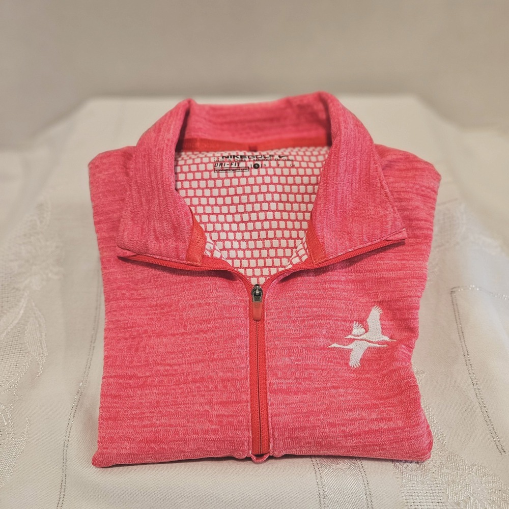 NikeGolf Women's S 1/4 Zip Dri-FIT Pink Running Shirt Sandhills Cranes Detail